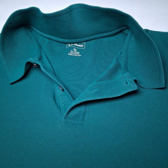 LL Bean Polo Shirt XL Tall Green Long Slv Classic Collared Preppy Woven Cotton - Picture 11 of 12